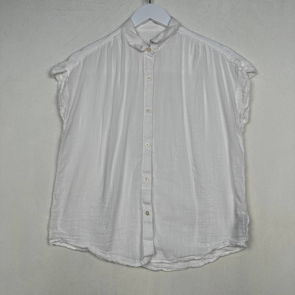 Gap Women's Sz S White Short Sleeve Collared Button Down Blouse Top Cotton Blend - Picture 1 of 8